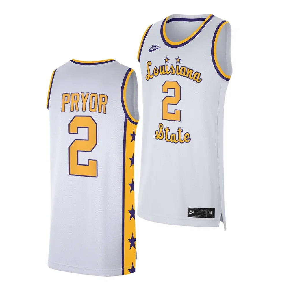 Men's LSU Tigers Devon Pryor #2 White Replica NCAA Basketball Jersey